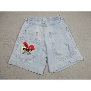 ALAB Shorts Mens 30 Light Wash Denim Bunny Graphic Patch Streetwear 10 Inseam